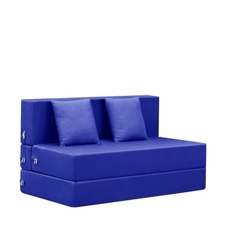 Image of Foldable 2-Seater, 4X6 Sofa Bed | Convertible Sofa Cum Bed with Cushion Jute Fabric Perfect for Living Rooms & Guest Rooms - Blue
