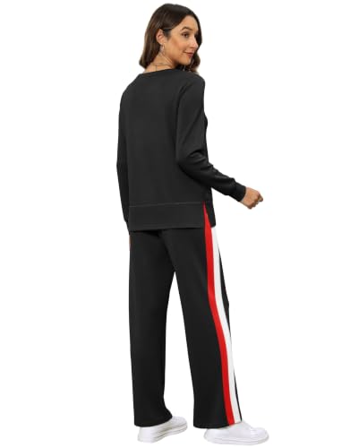 Image of OFEEFAN Women's 2 Piece Lounge Set Travel Airport Outfits Side Slit Tracksuit Wide Leg Loungewear Baggy Comfy Sweatsuit S-3XL