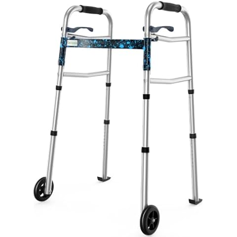 OasisSpace Compact Folding Walker with Trigger Release and 5 Inches Wheels for Seniors Elderly [Accessories Included] Narrow Lightweight Support up to 350 lb(FSA or HSA Eligible) Cover