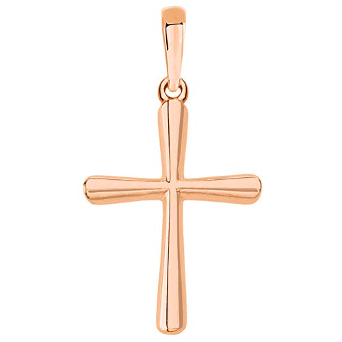 14k Rose Gold Slender Small Cross Charm Pendant Necklace2