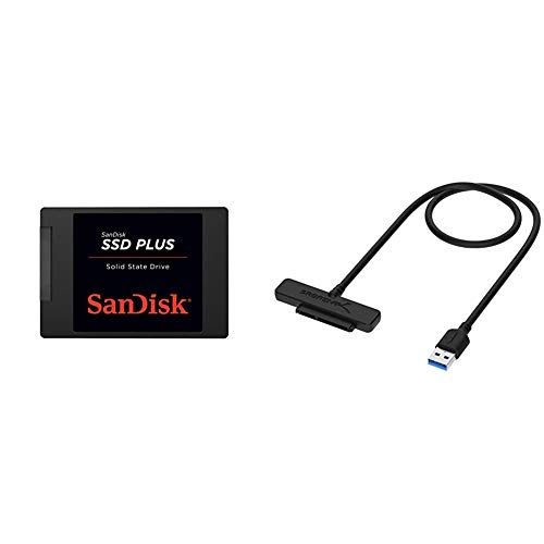 SanDisk SSD Plus 2TB Internal SSD - SATA III 6 Gb/s, 2.5%22/7mm, Up to 535 MB/s - SDSSDA-2T00-G26 Bundle with Sabrent USB 3.0 to SSD / 2.5-Inch SATA I/II/IIIHard Drive Adapter (EC-SSHD)