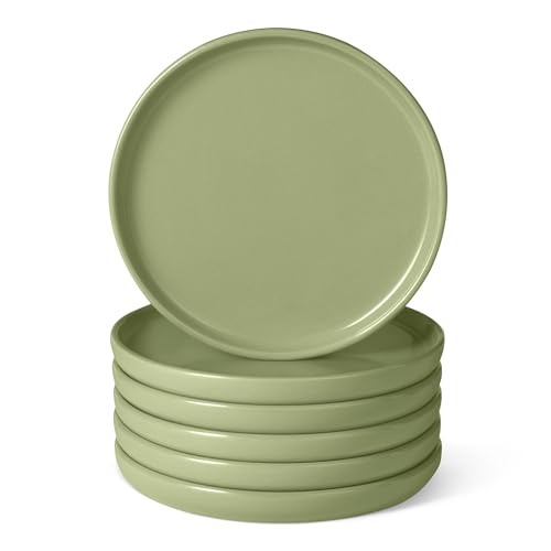Amazon Basics Platos de Ensalada de Gres Esmaltado, Juego de 6 Piezas, Aptos para Microondas y Lavavajillas, 21,1cm, Oliva