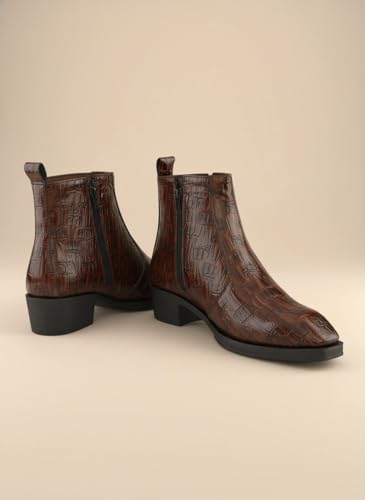 Image of Big Fox Men's Croc-Texture Cuban Boots | Premium Ankle-Length Fashion Boots | Stylish, Durable & Comfortable