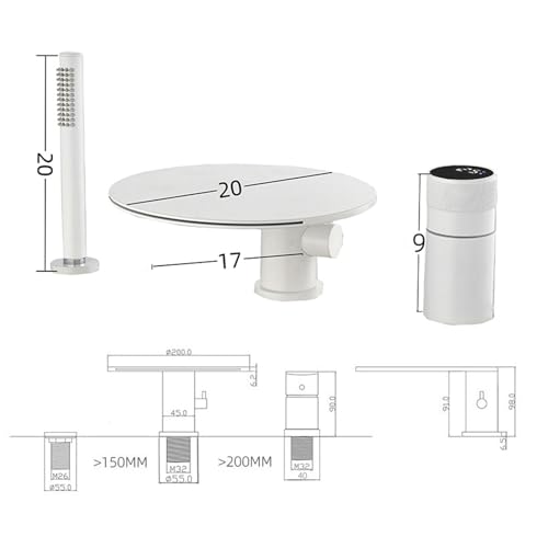 Robinet cascade LED de prestige et mitigeur de baignoire blanc 3 trous