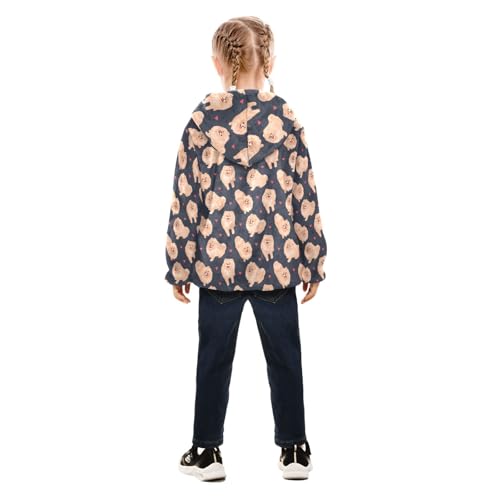 Pomeranian Dog Toddler Fleece Jacket Baby Girls Hooded Zipper Long Sleeve Thick Warm Outerwear 3-10 Years4