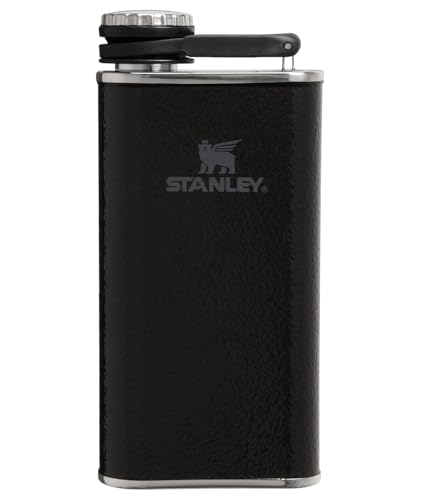 Stanley Classic Easy Fill Wide Mouth Flask 8 oz | Leakproof Hip Flask | Hinge Connected Never Lose Cap | Insulated Stainless Steel Liquor Container | BPA-Free | Hammertone Black