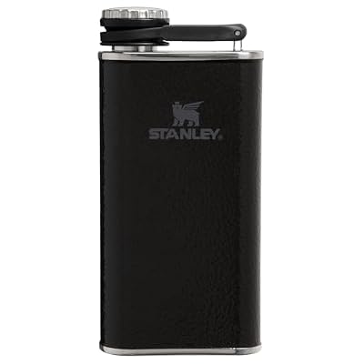 Stanley Classic Easy Fill Wide Mouth Flask 8 oz | Leakproof Hip Flask | Hinge Connected Never Lose Cap | Insulated Stainless Steel Liquor Container | BPA-Free | Hammertone Black
