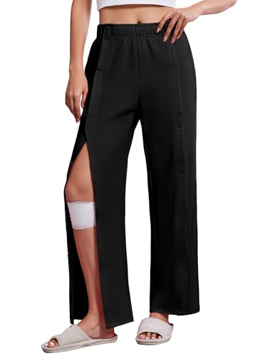 Deyeek Women's Tear Away Pants with Pockets Easy Access Adaptive Pants Post Hip Knee Leg Surgery Breakaway Lounge Sweatpants