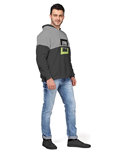 Image of BULLMER Mens Regular Fit Brushed Fleece Printed Hooded Sweatshirts - Grey