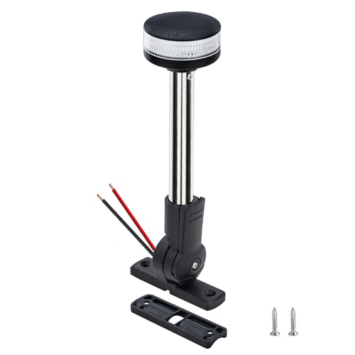 Besramtic Anchor Light Boat Bimini Light Stern Light LED Marine Navigation Lights USCG 2 NM All Round White Stainless Steel 12 Volts for Pontoon (9 Inches Fold Down Base)
