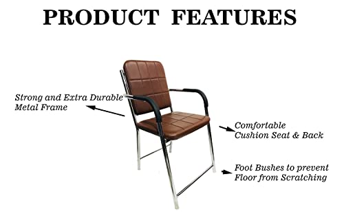 Image of Office Chair Visitor Chair with arm Rest with Steel Frame and Cushioned seat Back, Chair Without Wheels Holds up to 110 kg Heavy Design (3, Brown, Standard)