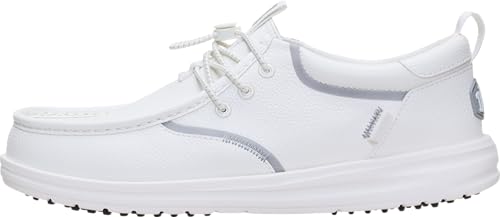 HEYDUDE Mens Wally Golf Classic TG Slip On Shoe Brilliant White Size 10 | Lightweight Spikeless Golf Shoe | Flexible Traction | Easy On Fit