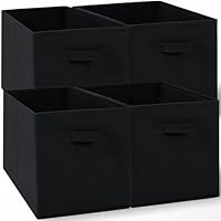 Amazing Tour 4 PCS Cube Storage Boxes 33x38x33 Foldable Fabric with Handles Collapsible for Home Office Nursery Organiser - Clothes Basket Containers, Black