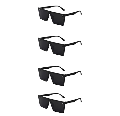 Image of Square Sunglasses for Men & Women UV400 Stylish Flat Top Fashion Black Shades
