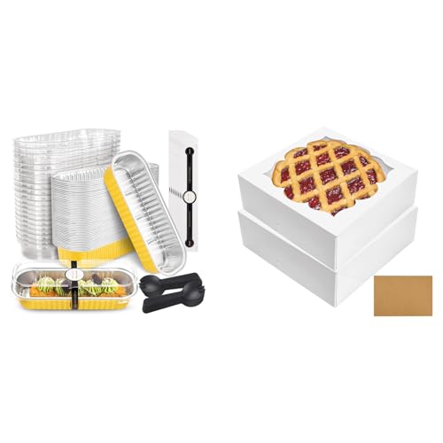 NPLUX Bundle of 50 Pack Mini Cake Pans and 20 Pack Pie Boxes for Pies, Cookies, Cheese Cake