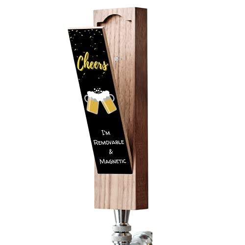 Beer Tap Handle with Removable Chalkboard - 8 Inch Rustic Walnut Wooden Tap Handle with a Convenient Removable Magnetic Chalkboard for Kegerators, Bar Taps, Homebrewers, and Draft Beer, by Gonbae