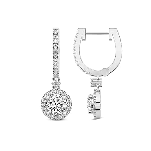 Diamond Dangle Earrings | 1 Carat - 10 Carat IGI Certified Lab Grown Diamond | 14K Or 18K in White, Yellow Or Rose Gold | Lyra Halo Lab Diamond Dangle Earrings | Prong Settings | FG-VS1-VS2 Quality | Friendly Diamonds