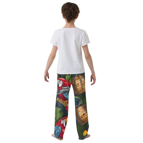 Tropical Pirate Parrots Boys Long Pants Soft Trousers Elastic Waist Kids Lounge Bottoms with Pockets S-XL3