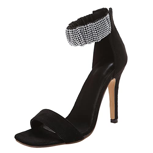 Sandales larges à talon pour femme en daim noir taille 37.5