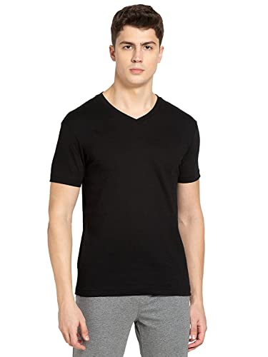 Image of Jockey V-Neck Regular Fit 2726 Black Men Half Sleeve T-Shirt (Medium)