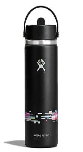 Image of Hydro Flask Water Bottle - Insulated Stainless Steel - Wide Straw Lid, Non Spill, Leakproof in 24 Oz Glitch Black