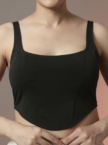 Image of Trend Arrest.ed Women's Stretchable Corset Style Crop Top | Square Neck Sleeveless Zipper Back Body-Hugging Fit | Casual