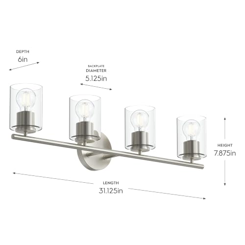 Image of Progress Lighting Replay 31.125 Inch 4-Light Vanity Light, Transitional, Brushed Nickel with Clear Glass Shades, (7.875 inch H x 31.125 inch W x 6 inch D), P300584-009