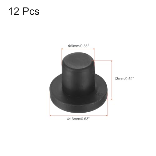Image of uxcell High Temp Silicone Plug Mount Dia 9mm /0.35 inch t Shaped Rubber Stopper Hole Plugs for Powder Coating Plating Waterproof Plugs Sealing Plugs Black Pack of 12(OD 16mm)