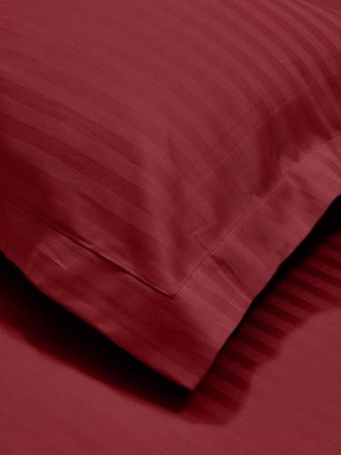 Image of Mafatlal Classic 210 TC 100% Cotton Single Bedsheet | 90 x 60 Inches | Soft & Comfortable Cotton Fabric | Elegant Italian Stripes Design | Breathable, Durable & Lightweight | Maroon