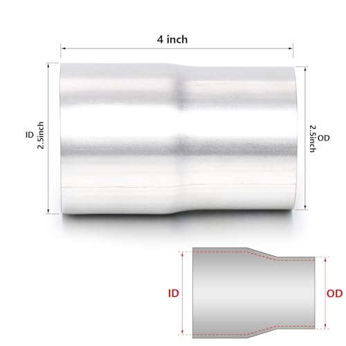 Image of A-KARCK Exhaust Adapter Connector 2.5 inch ID to 2.5 inch OD, Exhaust Pipe Reducer 4 inch Overall Length 304 Stainless Steel