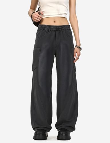 Men's Teen Y2k Baggy Wide Leg Sweatpants Acid Wash Loose Drawstring Elastic Waist Track Pants with Pockets3