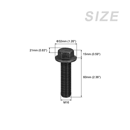 Image of METALLIXITY Flanged Hex Head Bolts (M16x60mm) 1pcs, Hexagon Serrated Flange Bolt Fully Thread Screw - for House Construction Hardware Fasteners