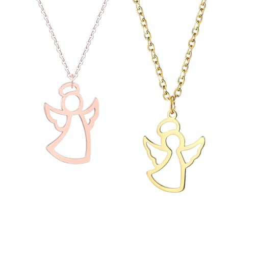 EEJBYTDI Collar con dije de ángel de la guarda de oro de 24 quilates hecho a mano, delicado colgante de ángel, dije religioso, colgante de ángel de la guarda (rose gold + gold)