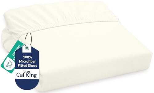 Image of Royale Linens Fitted Sheet California King - Hotel Quality -1800 Soft Wrinkle & Fade Resistant - Bottom Sheet - Deep Pocket Stretches Upto 16 inch - Fitted Sheet Only - Elastic Sheet (King Cal, Ivory)