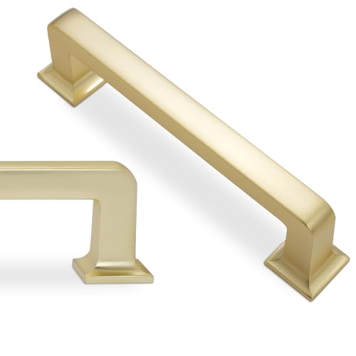 BUKOBYHE 10 Pack 3-3/4 Inch(96mm) Kitchen Cabinet Handles Brushed Brass Cabinet Pulls Zinc Alloy Drawer Pulls Solid Kitchen Hardware