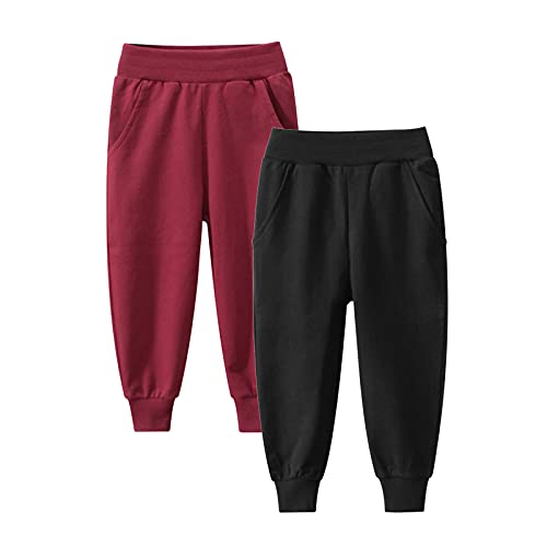 Image of HILEELANG Toddler Boy Sweatpants Kids Sport Jogger Cotton Casual Active Playwear Sweats Pants 2-Pack