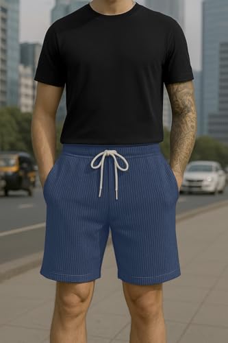 Image of Vogaan Men's Casual Slim Fit Shorts | Stylish Above Knee Shorts with Elastic Waist & Side Pockets Summer Wear for Gym Lounge Travel & Outdoor