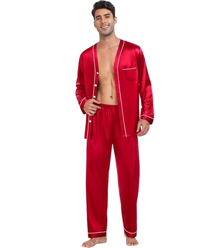 SWOMOG Family Satin Pajamas Sets Long Sleeve Button-Down Sleepwear Silky Two-Pieces Loungewear PJs Sets2