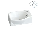 Waschbecken Keramik Waschtisch Hängewaschbecken klein Handwaschbecken Weiß Eckig-Oval 40 x 28 cm Badezimmer Gäste WC | Hahnloch...