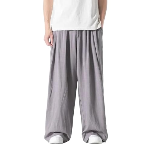Kimono Pants Men's Cotton Linen Casual Elastic Waist Pants Male Japanese Baggy Wide Leg Trousers