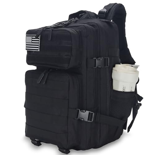 Hitkmi Mochila militar tática para homens e mulheres 45L/25L/9L Heavy Duty Molle Daypack Army Assault Pack Tactical Gym Bag, Preto, Mini 9L, Mochilas Daypack