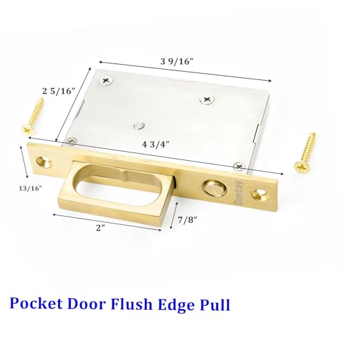 Dontay Pocket Door Edge Pull, Push Automatic Bounce Switch, Hidden Handle, Sliding Door Pull Hardware, Flush, Large Enough Pull Ring is Easier to Grasp and Use (1, Satin Brass)