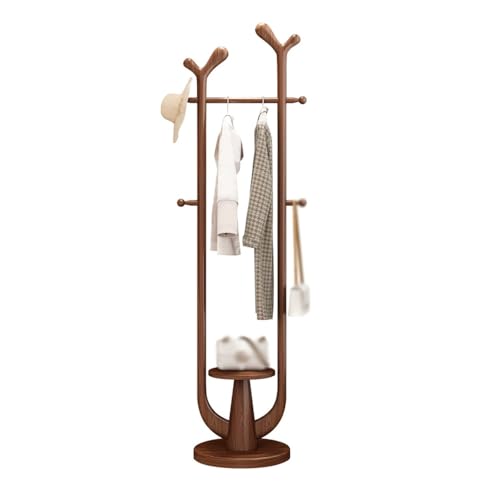Elegante perchero de madera maciza, organizador de pasillo para dormitorio y sala de estar, elegante almacenamiento de ropa y sombreros en acabado de nogal