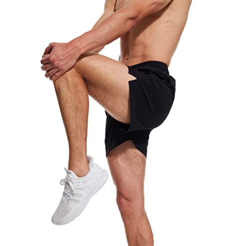 Feekwys Men's 5" Athletic Running Shorts Quick Dry Workout Gym Shorts Lightweight Sports Tennis Shorts Swim Trunks Beach(Black-M) #TOP5