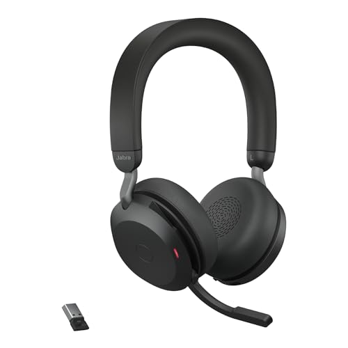 Jabra Evolve2 75 Wireless PC Headset with Charging Dock and 8-Mic Technology - Dual Foam Stereo Headphones with Advanced Active Noise Cancellation, USB-A Bluetooth Adapter and UC Compatibility - Black