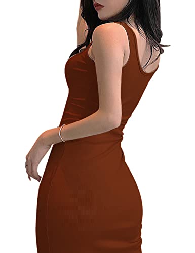 Image of FAIMILORY Women's Basic Ribbed Sundress Stretchy Bodycon Casual Midi Tank Dress