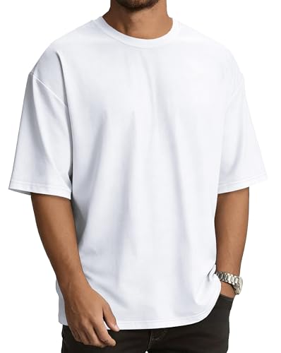 rosemia Oversized Tshirts for Men Crewneck Graphic Tees Basic Short Sleeve Loose Fit Tops White Color L