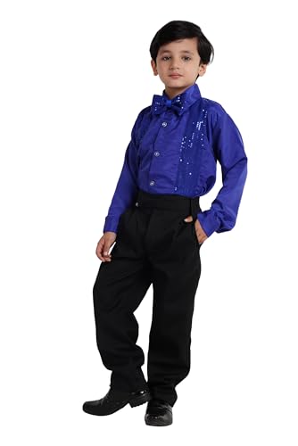 Image of Kaku Fancy Dresses Dance Costume Shinning Shirt With Bow Tie for Kids | Sequin Work School Annual Function & Theme Party's Shirt for Boys (ONLY SHIRT)