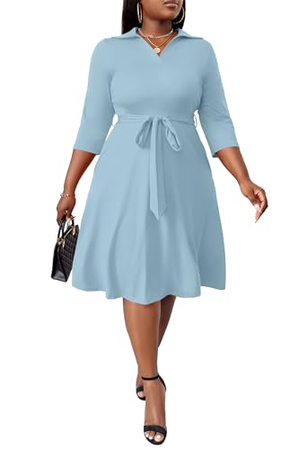 Image of FANDEE Plus Size Midi Dress for Women - Printing Summer Dresses for Wedding Guest Cocktail Party 3 /4 Sleeve V Neck(L-5XL)