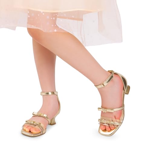 DREAM PAIRS Girls Sandals Low Heel Dress Pump Ankle Strap Two Strapped Bow Flower Wedding Party Shoes for Little Kid/Big Kid2